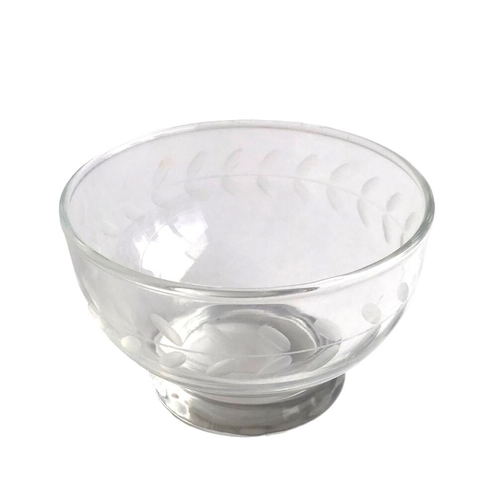 Vintage Floral Etched Glass Clear Sugar Bowl Dessert Parfait Candy Side Dish MCM - Picture 1 of 10